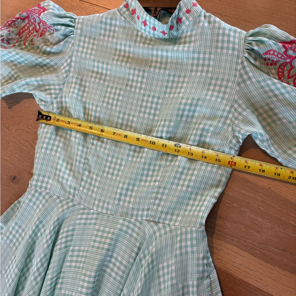 Fanm Mon Lipno Dress Midi Mini Floral Embroidered Green Checker Plaid Small NWT - Picture 12 of 16